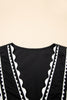 Black Contrast Ricrac Trim Ruffled V Neck Peplum Top