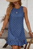 Blue Polka Dot Ruffle Hem Sleeveless Shift Dress Mini Vacation Wholesale