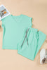 Mint Green Solid Color V Neck Tee Drawstring Pant Set