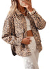 Khaki Leopard Print Collar Long Sleeve Patch Pocket Shift Denim Jacket