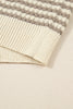 Khaki Stripe Plus Size V Neck Drop Shoulder Sweater