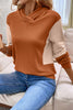 Gold Flame Contrast Color Ribbed Patchwork Crossed Pullover Neck Hoodie