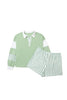 Smoke Green Striped Patchwork V Neck Two Piece Shorts Plus Size Set