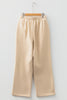 Oatmeal Fleece Lined Leopard Drawstring Elastic Waist Solid Pants