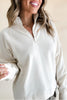 Smoke Gray Zipped Neck Pullover Drop Shoulder Sweatshirt