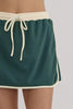 Evergreen Color Contrast Loose Pullover and Lace-up Waist Skirt Set