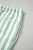 Smoke Green Striped Patchwork V Neck Two Piece Shorts Plus Size Set