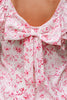 Pink Floral Ruffled Short Sleeve Bow Back Square Neck Blouse