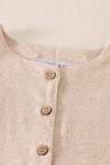 Beige ruffle button linen dress