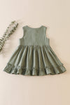 Sage ruffle button linen dress