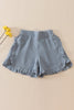 Blue linen ruffle shorts