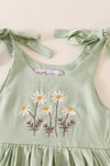 Sage floral embroidery linen dress