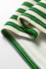 Dark Green Striped Print Contrast Collar Zip V Neck Long Sleeve Top