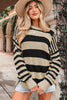 Brown Stripe Drop Shoulder Sleeve Patchwork Baggy Sweater