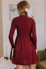 Red Dahlia Frilled Neck Ribbed Knit Patchwork Long Sleeve Mini Dress