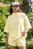 Light Pink Solid Color Exposed Seam Mock Neck Oversize Tee Casual Shorts 2pcs Outfit