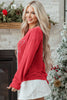 Racing Red Twisted Rib Outlined Merry Letter Graphic Loose Long Sleeve Top