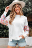 White Floral Dotted Mixed Print Patchwork Sleeve High Low Casual Sweatshirt