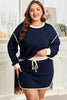 Navy Blue Plus Color Block Drop Shoulder Top and Lace-up Skirt Outfit