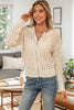 Beige Hollowed Pattern Knit Zip Up Drop Shoulder Sweater Cardigan