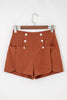 Clay Button Decor Scalloped Edge High Waist Corduroy Shorts