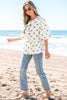 White Bowknot Print Front Knots Bubble Sleeve Blouse