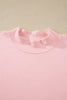 Light Pink Solid Color Exposed Seam Mock Neck Oversize Tee Casual Shorts 2pcs Outfit