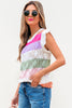 Rose Stripe Colorblock Hollowed Knit Scallop Edge Sweater Vest