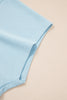 Mist Blue Solid Color Ribbed Trim Short Sleeve Top Drawstring Loose Pants 2pcs Outfit