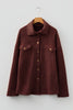 Medium Grey Ribbed Knit Buttons Front Flap Pocket Casual Shacket
