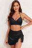 Black Crossover Tie Back Halter Bikini with Swim Bottoms