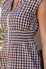 Coffee Plaid Print Full Zipper Cinched Waist Fit Flare Sleeveless Maxi Dress