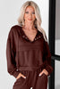 Chicory Coffee Button Drawstring Cropped Hoodie Jogger 2pcs Set