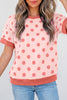 Pink Color Block Trim Polka Dot Casual Tee