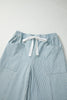 Sky Blue Stripe Mid Rise Drawstring Waist Jeans