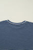 Blue Stripe Drop Shoulder Round Neck Long Sleeve Tee and Buttoned Shorts 2pcs Lounge Set