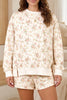 Beige Floral Print Long Sleeve Shift Top Pocketed Shorts 2pcs Set