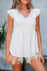 Light Pink Textured Ruffled Trim V Neck Flutter Flowy Top