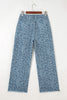 Gray Leopard Frayed Edge Wide Leg High Waist Jeans