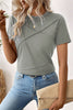 Medium Grey Solid Color Toothpick Stripe Round Neck T Shirt