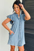 Myosotis Frilled Detail Button Down Ruffle Short Sleeve Denim Mini Dress
