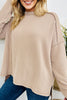 Green Bay Twist Ribbed Exposed Seam Detail Long Sleeve Loose Top