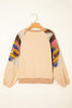 Light French Beige Aztec Patchwork Raglan Pullover Sweatshirt