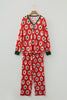 Red Stripe Christmas Fashion Print Henley V Neck Pullover and Jogger Pants 2 Piece Lounge Set
