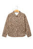 Khaki Leopard Print Collar Long Sleeve Patch Pocket Shift Denim Jacket