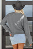Medium Grey Raw Edge Uneven Hem Patchwork Drop Shoulder Sweater