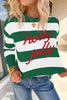 Red Stripe holly jolly Letter Embroidered Pullover Sweatshirt