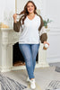 Green Colorblock Lace Patchwork Balloon Sleeve V Neck Plus Size Blouse