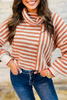 Orange Stripe Cowl Neck Drop Shoulder Sweater