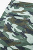 Green Camouflage Print Wide Leg Drawstring Denim Pants